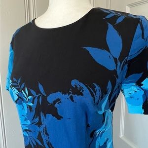 Trina Turk Floral Print Dress Short Sleeve Cobalt Blue & Black Size 8